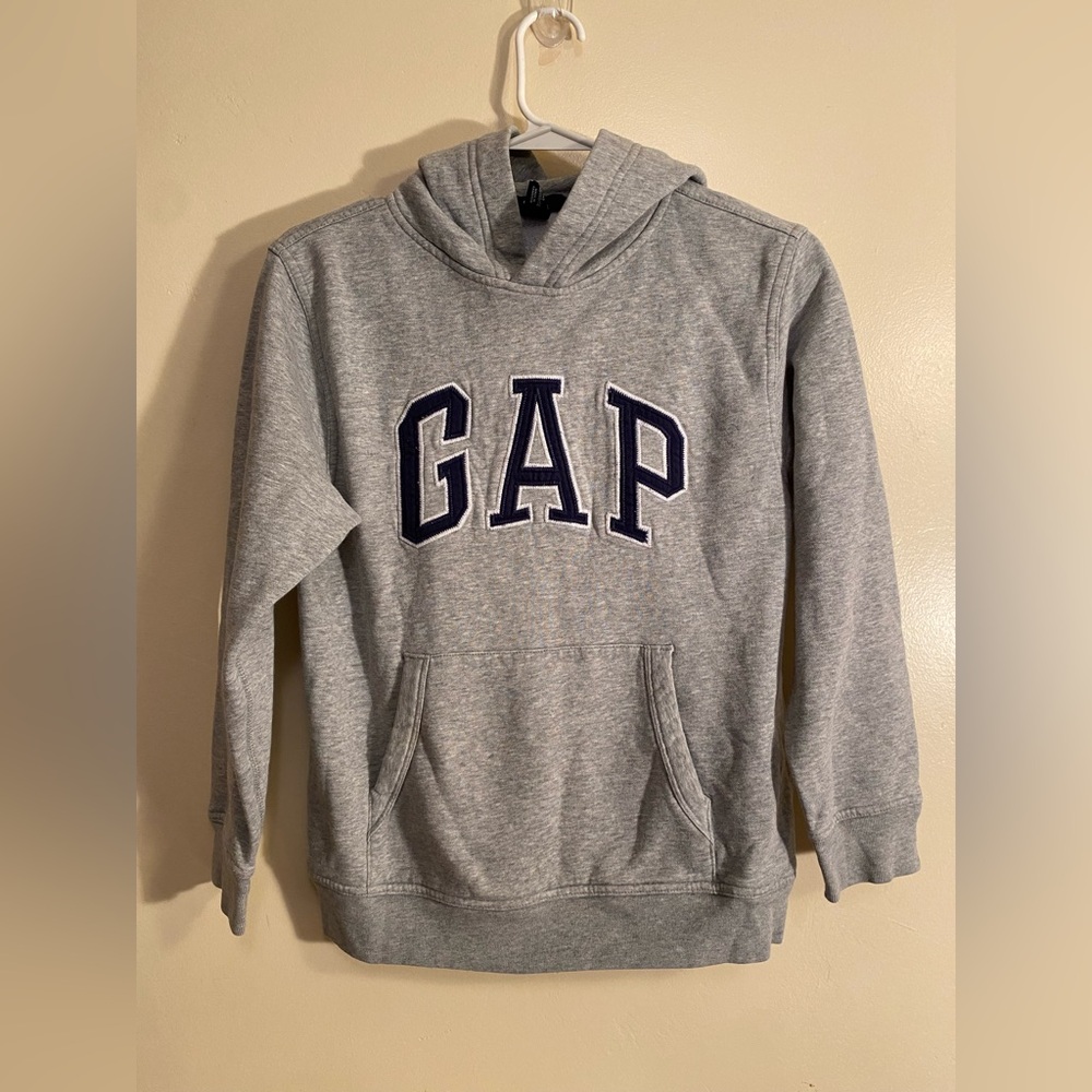 Gap Kids Classic Logo Hoodie Sweatshirt Large Gray Blue Front Pocket Cotton